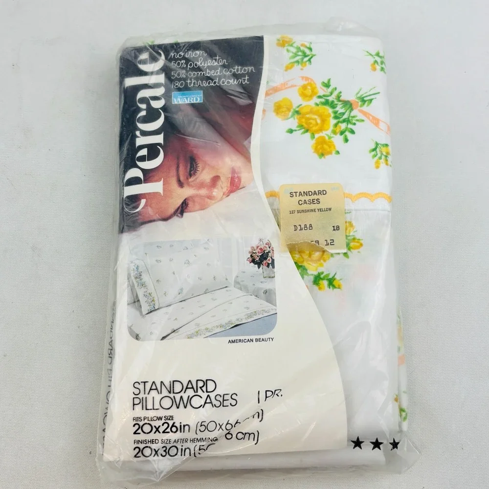 Vtg Montgomery Ward American‎ Beauty Full Sheet Set Sunshine Yellow Floral Roses